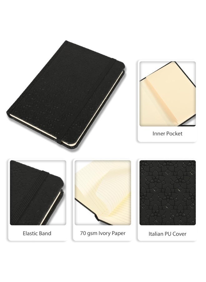 FIS® Executive Notebook, Italian PU Materials, A6 Size(105x148mm,) Round Corners, 96 Sheets, Single Ruled, 70gsm Italian Ivory Paper with Elastic Band Closure, 1 Piece, Black Color-FSNBEXA6BKD5 - Image 3